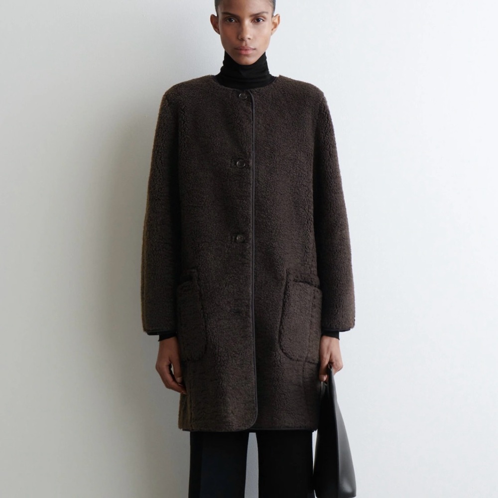 COS Longline Teddy Jacket, Size 12, Brown